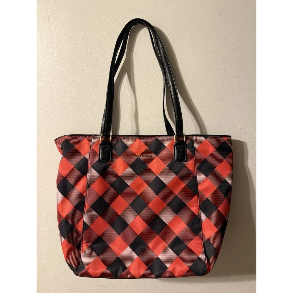 Vera Bradley Large Zip ELLA Tote BUFFALO PLAID Burnt Orange Black Red Purse $168